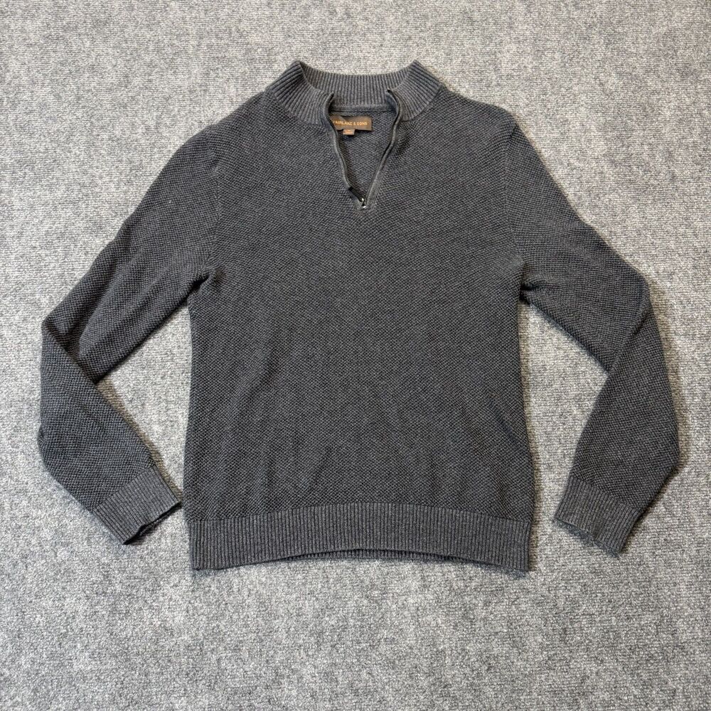 Fairlane & Sons Mens M Gray 100% Cotton Quarter Zip Pullover Sweater Textured